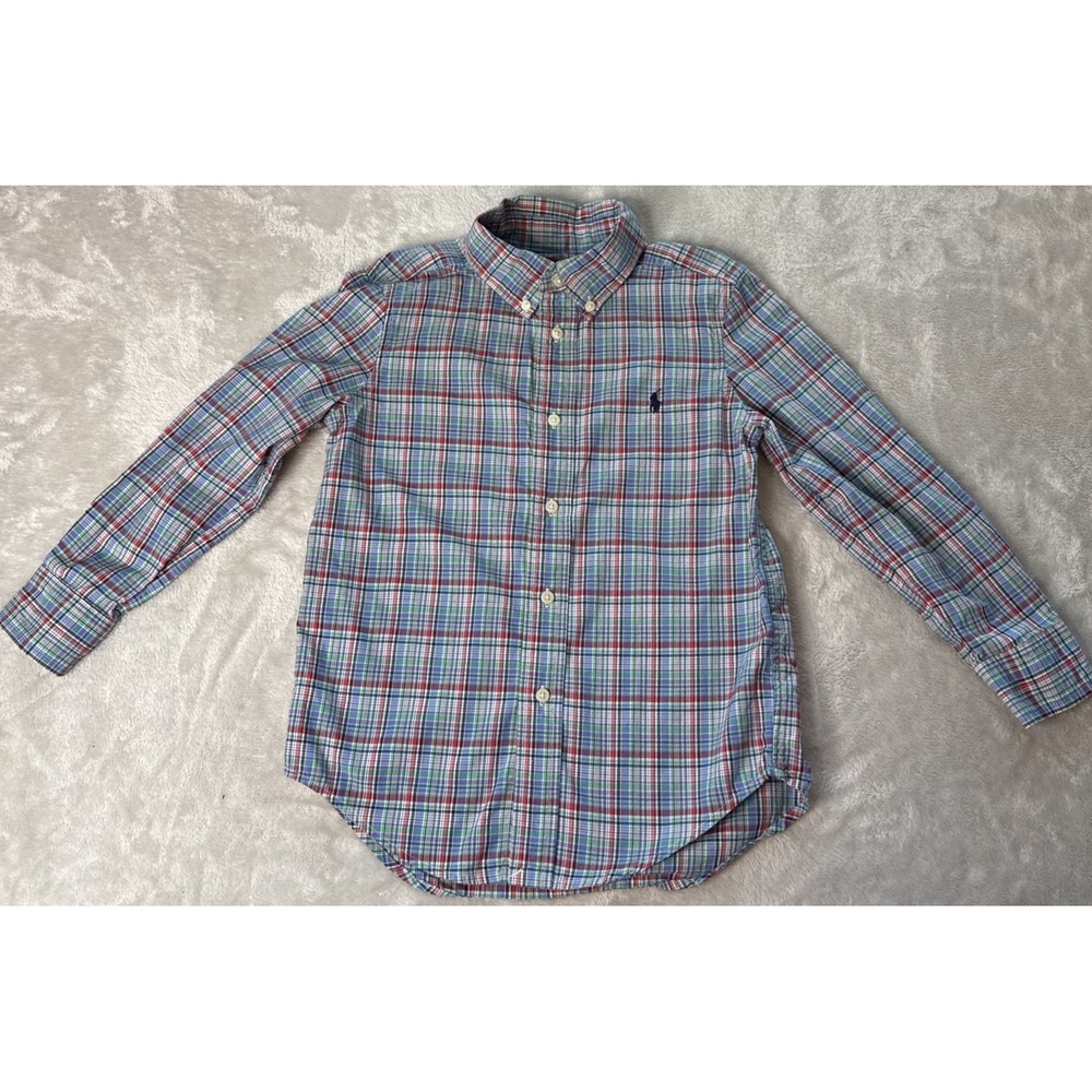 Polo Ralph Lauren Boys Size 5 Plaid Long Sleeve Button Down Shirt Cotton Pony